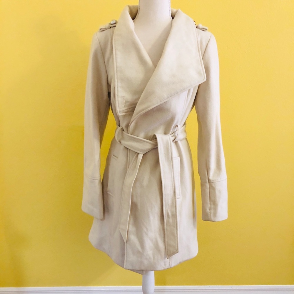 GUESS Asymmetrical Wrap Wool Blend Belted Coat